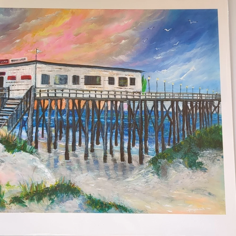 Old Wooden NC Fishing Pier New Giclee Art Print of Original Painting 16X12 - Picture 3 of 6